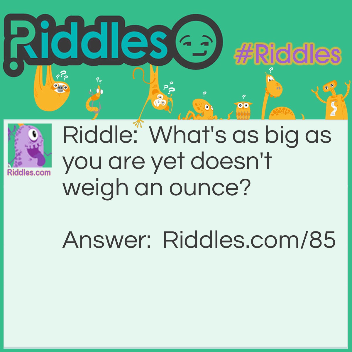 Riddle: What's as big as you are yet doesn't weigh an ounce? Answer: A shadow.