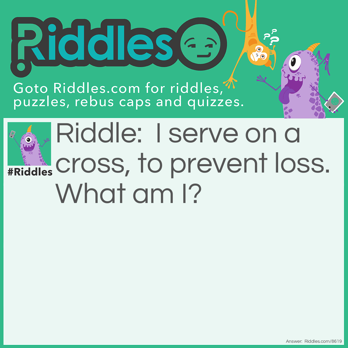 Riddle: I serve on a cross, to prevent loss. What am I? Answer: A scarecrow.
