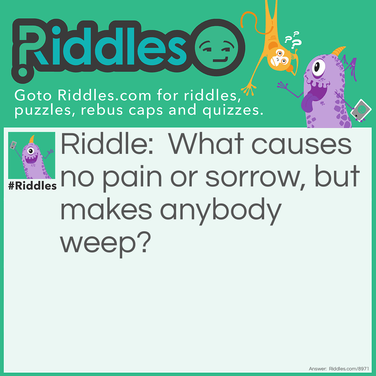 Riddle: What causes no pain or sorrow, but makes anybody weep? Answer: An onion.