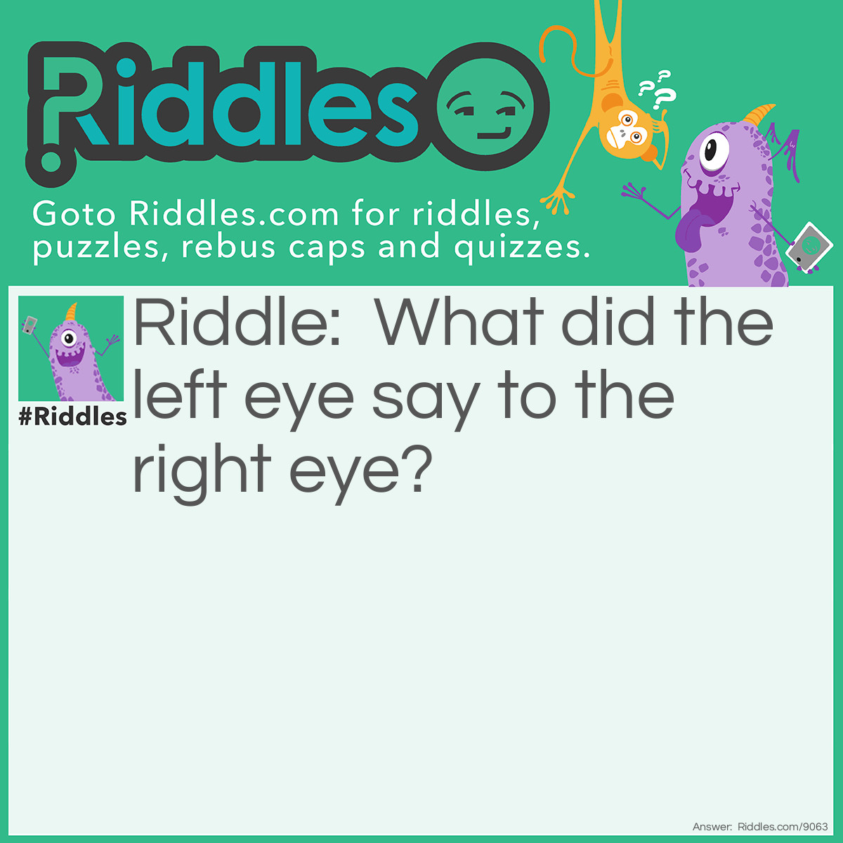 Riddle: What did the left eye say to the right eye? Answer: Between us, something smells.