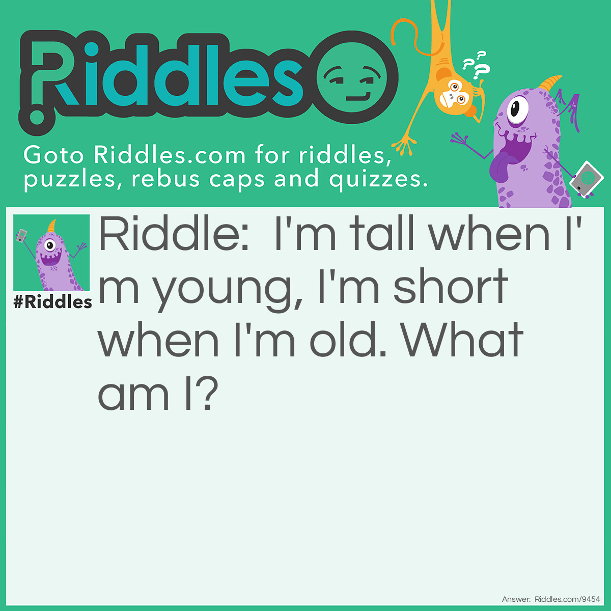 Riddle: I'm tall when I'm young, I'm short when I'm old. What am I? Answer: Pencil.