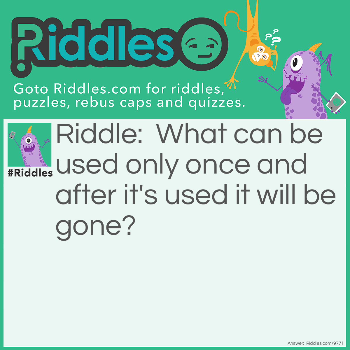 Riddle: What can be used only once and after it's used it will be gone? Answer: A bomb!