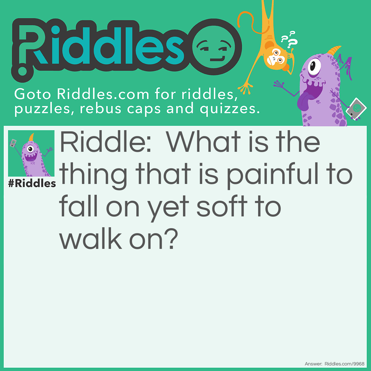 Riddle: What is the thing that is painful to fall on yet soft to walk on? Answer: A carpet.